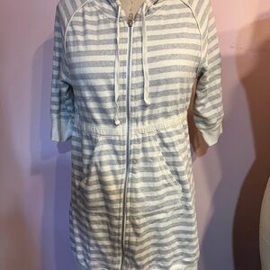 Free People Gray and White Striped long hoodie